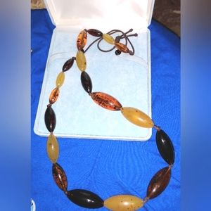 Vintage Marbled Cognac Transparent Lucite Resin Bead Necklace